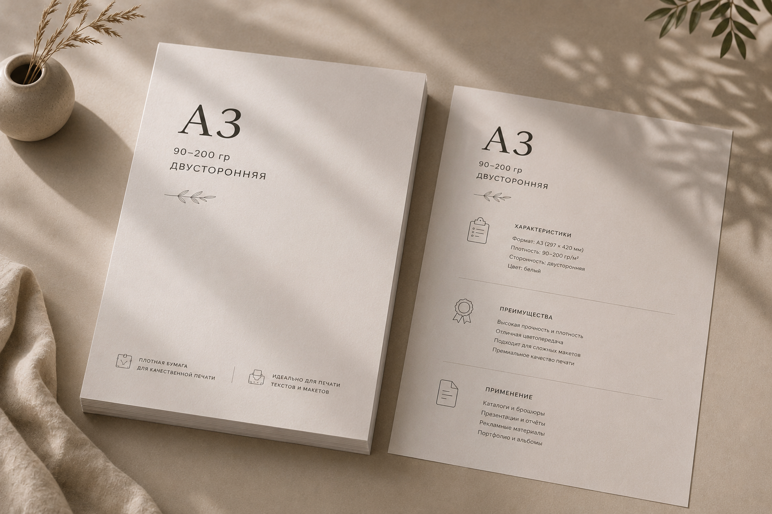 Черно-белая печать A3, 2 стороны, 90–200 г/м²