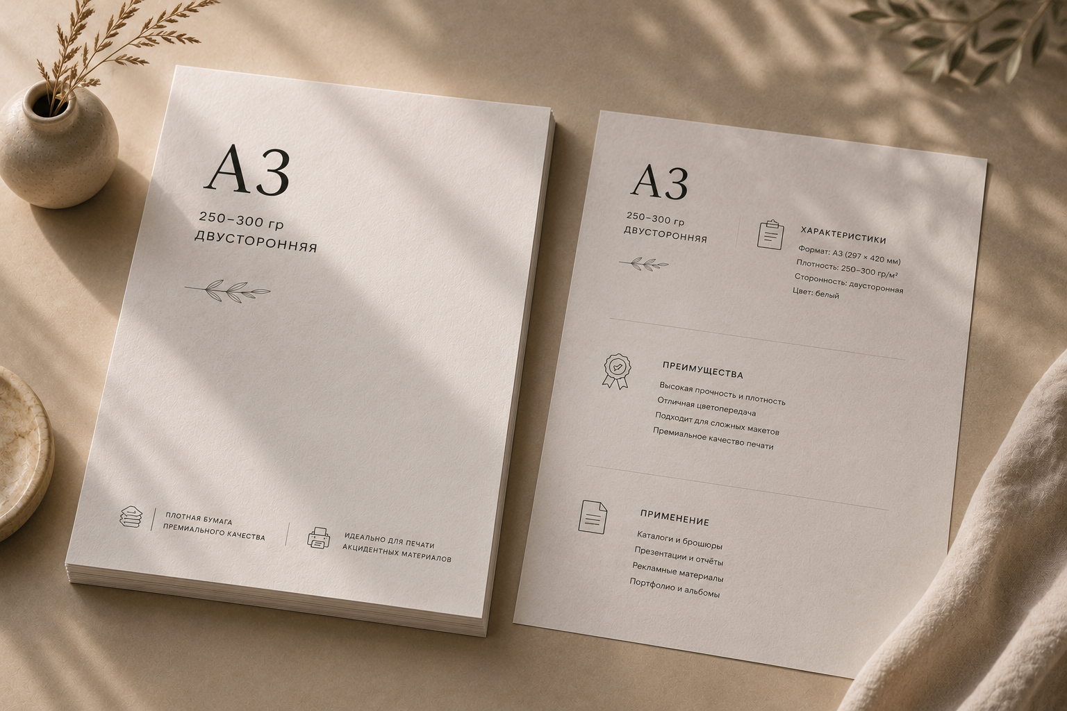 Черно-белая печать A3, 2 стороны, 250–300 г/м²
