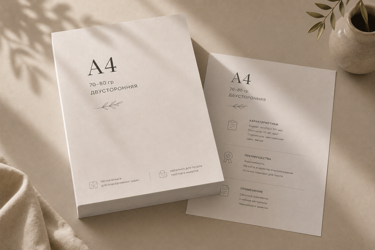 Черно-белая печать A4, 2 стороны, 70–80 г/м²