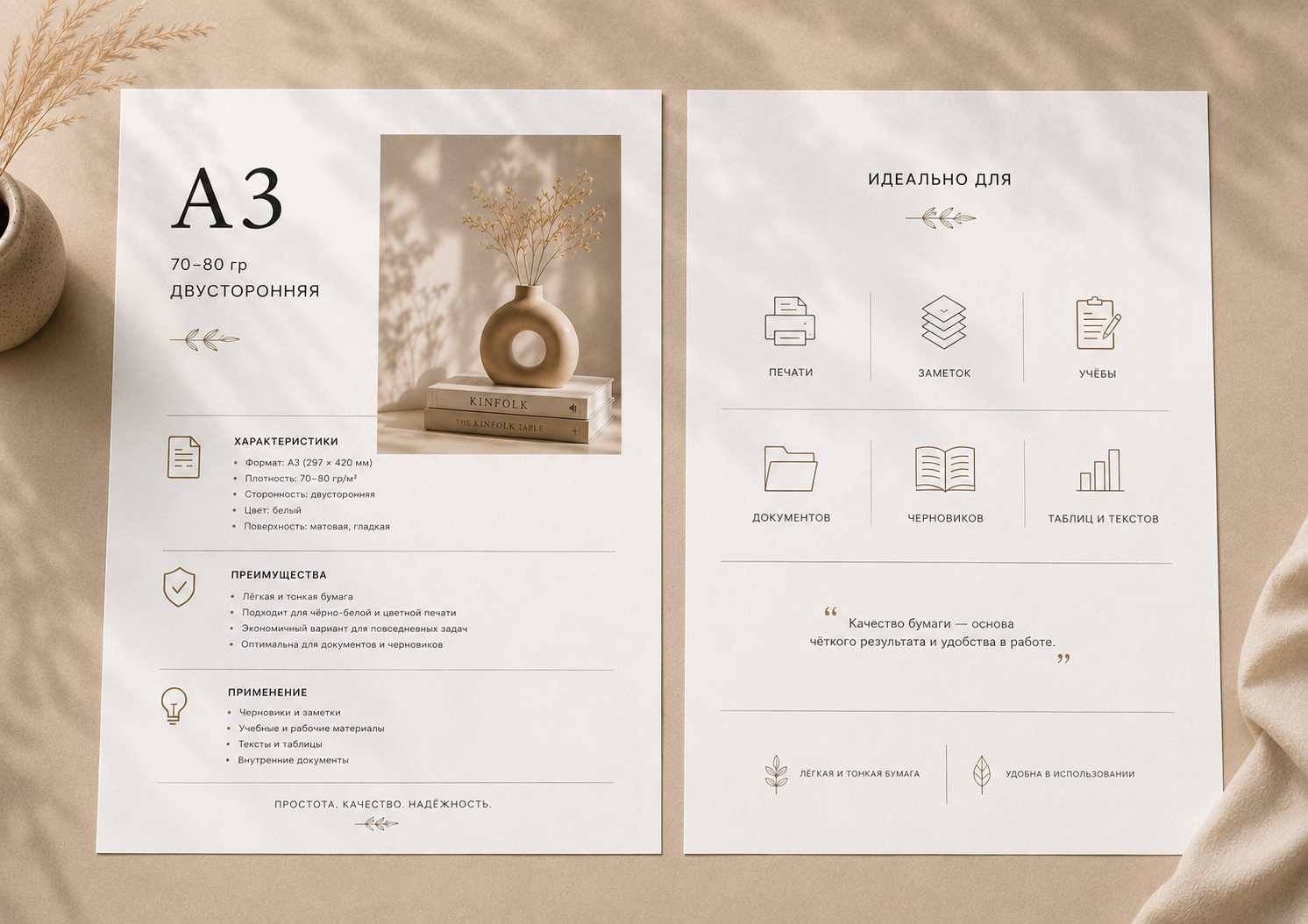 Цветная печать A3, 2 стороны, 70–80 г/м²