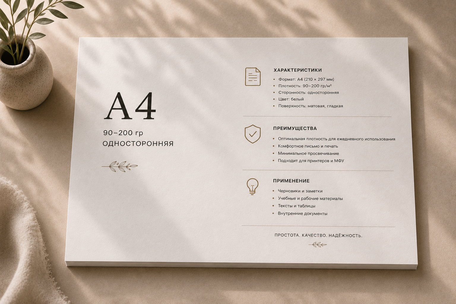 Цветная печать A4, 1 сторона, 90–200 г/м²