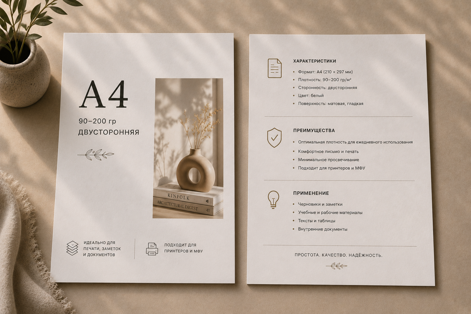 Цветная печать A4, 2 стороны, 90–200 г/м²
