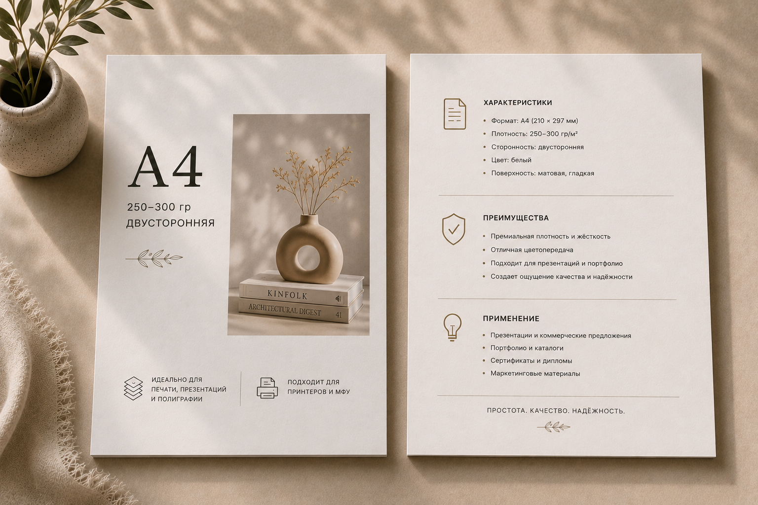 Цветная печать A4, 2 стороны, 250–300 г/м²