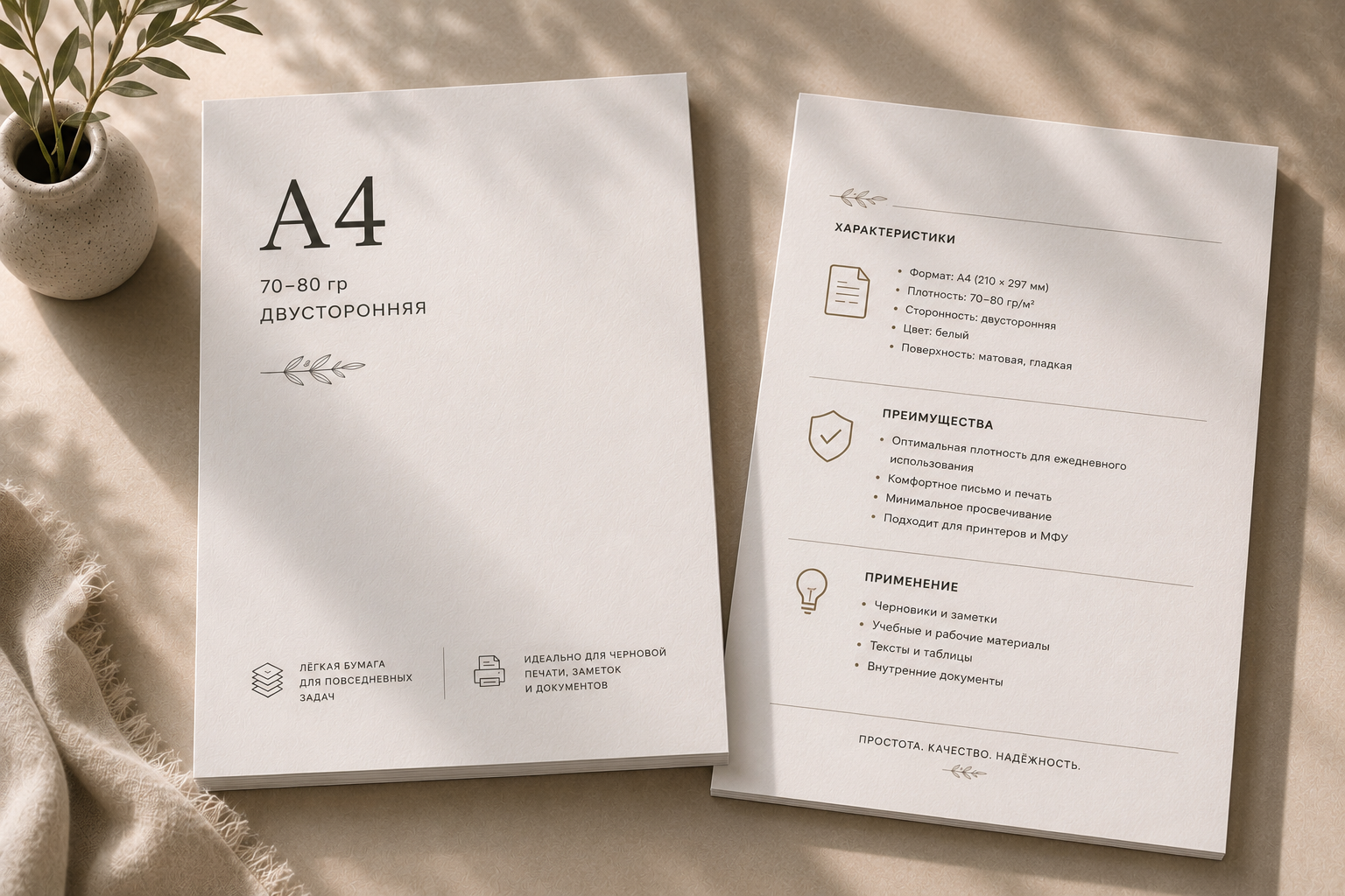 Цветная печать A4, 2 стороны, 70–80 г/м²